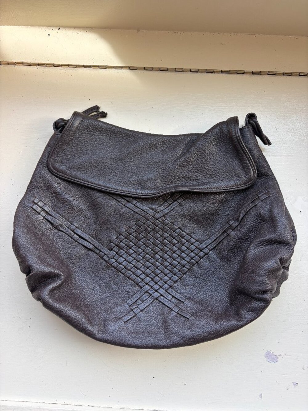 Shanghai Tang Woven Leather Hobo Bag - Chocolate Brown